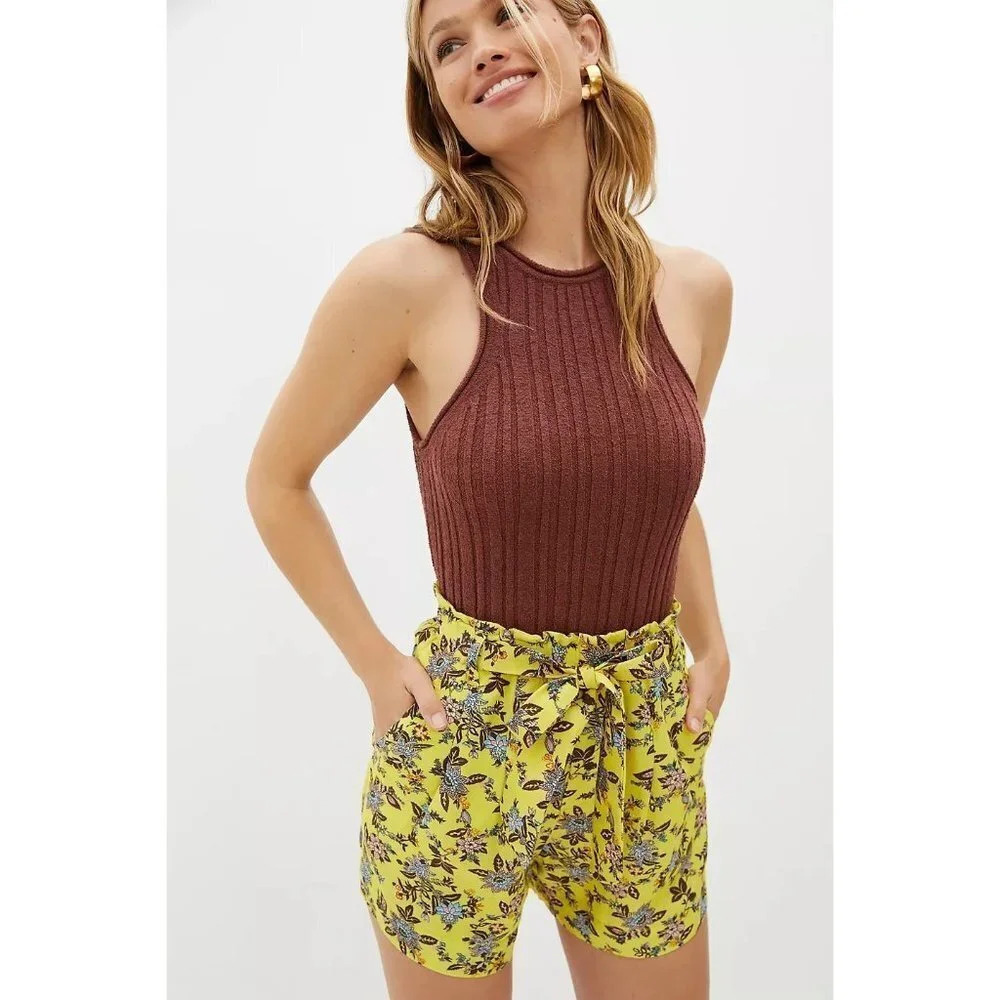NWT Anthropologie Linen Blend Floral Pull On Short (no belt)-sz XS